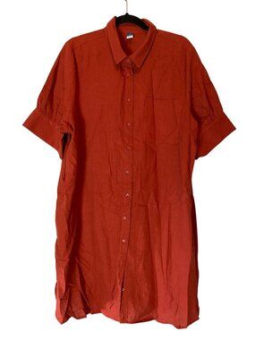 NWT Old Navy Womens Rust Red Linen Blend Button-Down Shirt Dress With Pocket XL